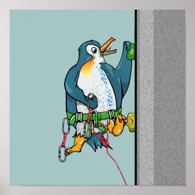 Funny penguin rock climber poster (Front)
