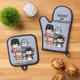 Funny Penguin Royal Guards Unity in Diversity Oven Mitt & Pot Holder Set