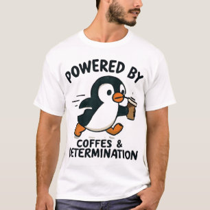 Funny Penguin Running with Coffee Cup T-Shirt