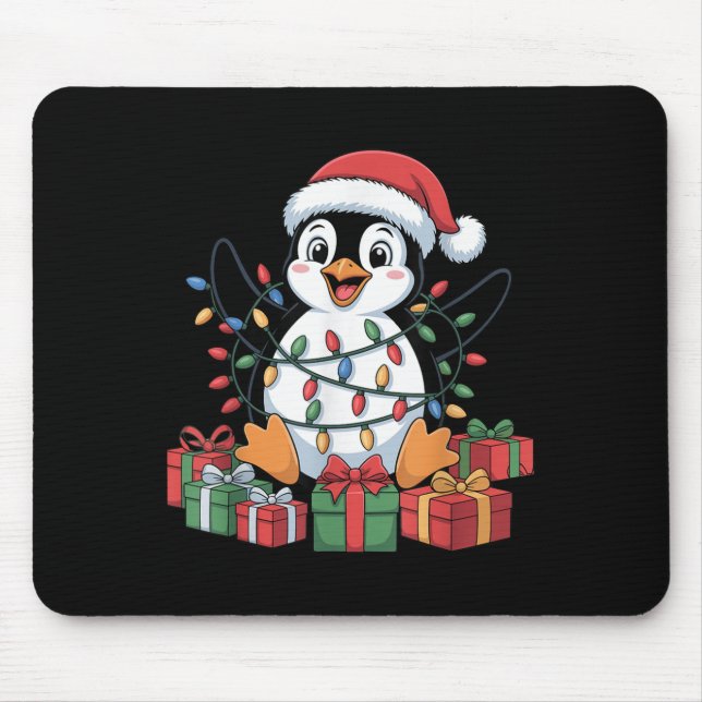 Funny Penguin Santa Hat Animals Lovers Ugly Christ Mouse Pad (Front)