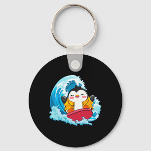 Funny Penguin Surfing Summer Vacation Beach Surfer Key Ring
