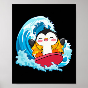 Funny Penguin Surfing Summer Vacation Beach Surfer Poster