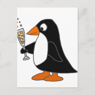 Funny Penguin with Champagne Postcard