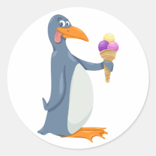 Funny Penguin With Ice Cream Stickers