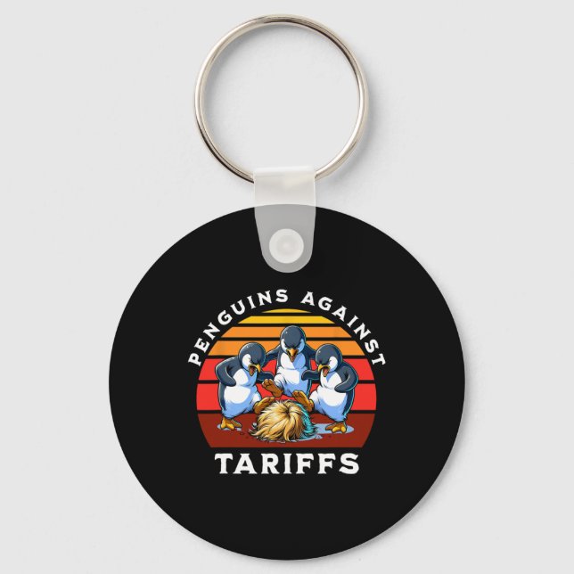 Funny Penguins Against Tariffs Resist Protest Men  Key Ring (Front)