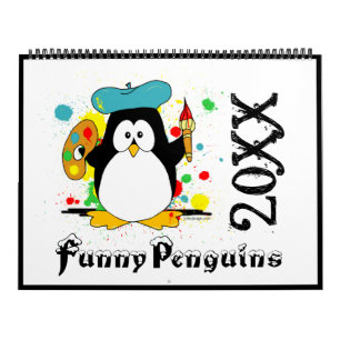 Funny Penguins Cartoon Art Large Calendar