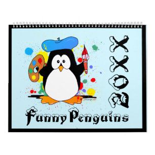 Funny Penguins Cartoon Fun Colours Large Calendar