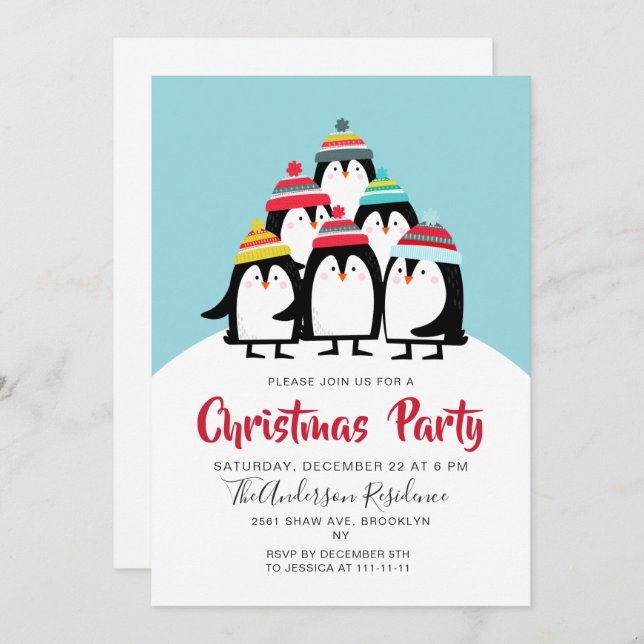 Funny Penguins Christmas Party Holiday Invitation (Front/Back)