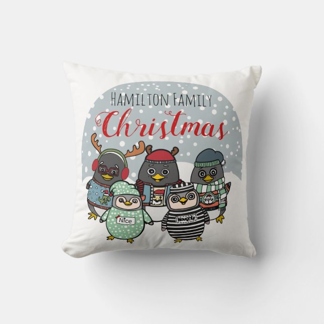 Funny Penguins | Custom Winter Family Christmas Cushion (Front)