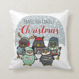 Funny Penguins   Custom Winter Family Christmas Cushion
