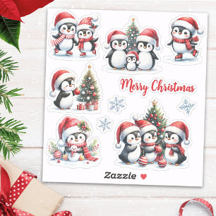 Funny Penguins in Red Merry Christmas