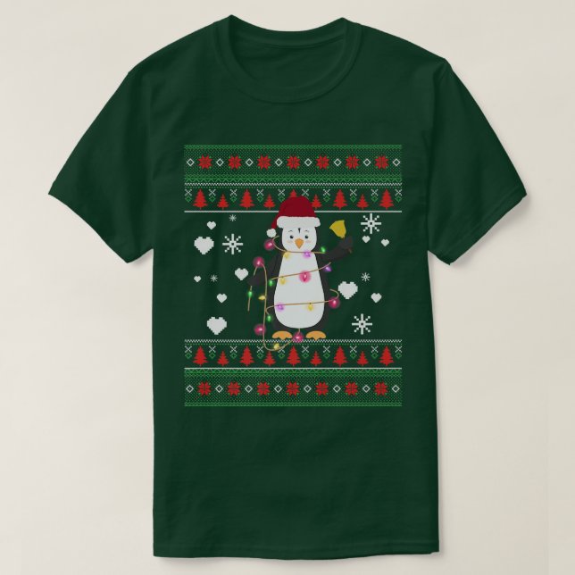 Funny Penguins Santa Hat Ugly Christmas Sweater Pa (Design Front)