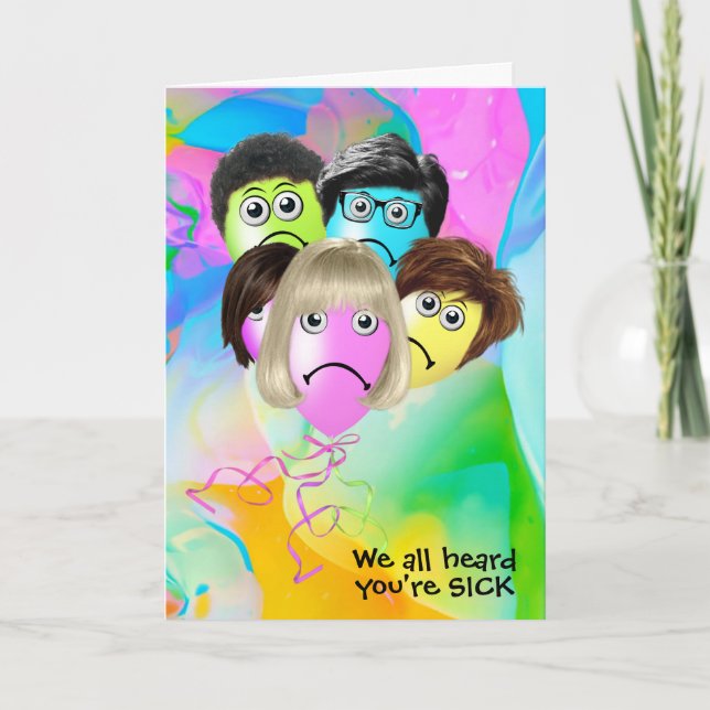Funny People Balloons Get Well  Card (Front)