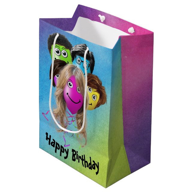 Funny People Birthday Balloons  on Rainbow Medium Gift Bag (Front Angled)