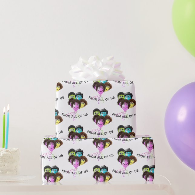 Funny People Birthday Balloons on White Wrapping Paper (Party Gifts)