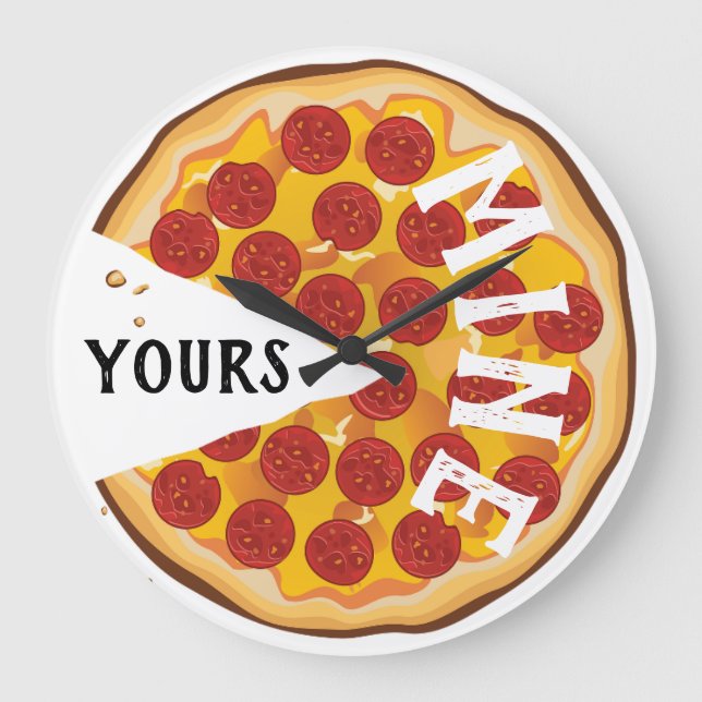 Funny pepperoni pizza cute large clock (Front)