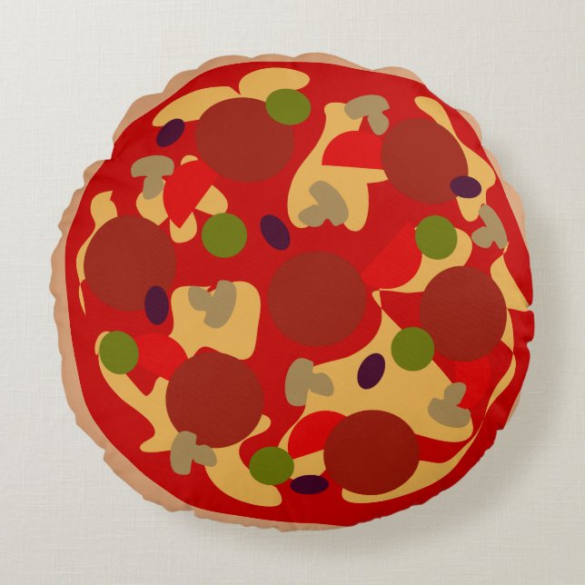 Funny pepperoni pizza round novelty throw pillow (Front)