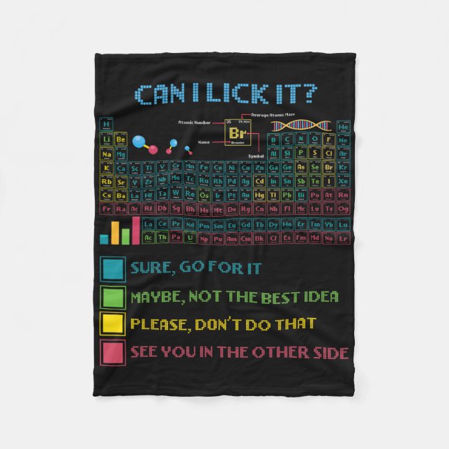 Funny Periodic Table Science Can I Lick It Chemist Fleece Blanket (Front)