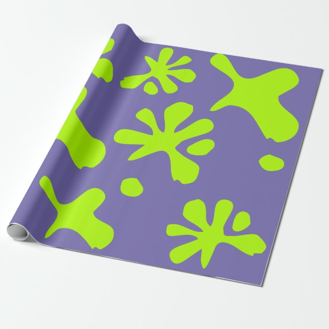 Funny periwinkle neon green slime pattern kids wrapping paper (Unrolled)