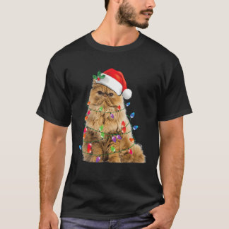 Funny Persian Cat Christmas Lights Xmas Pajama Cat T-Shirt