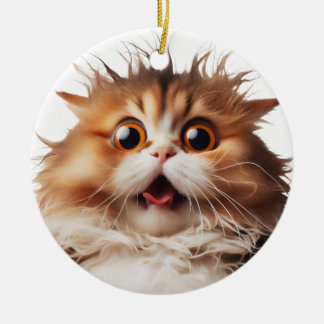 FUNNY PERSIAN CAT SURPRISED CAT FACE CERAMIC ORNAMENT