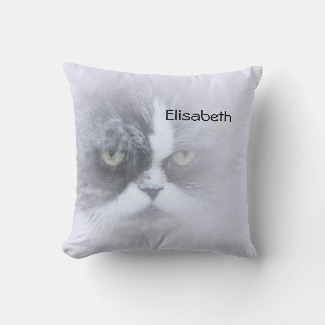 funny persian cat with big eyes throw pillow (Front)