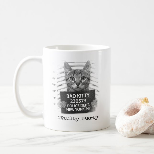 Funny Personalise Guilty Kitty Coffee Mug (With Donut)
