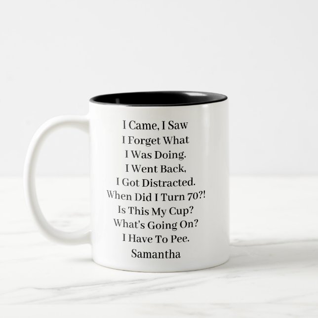 Funny Personalised 70th Birthday  Two-Tone Coffee Mug (Left)