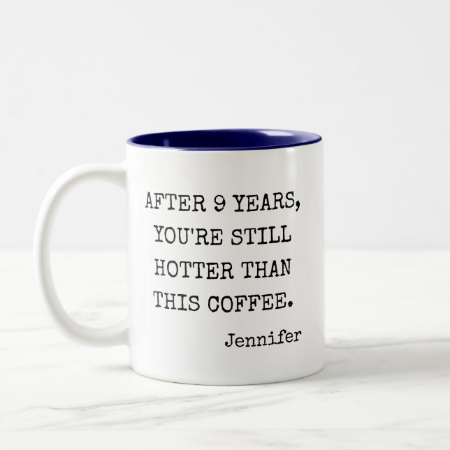 Funny Personalised 9th Anniversary Two-Tone Coffee Mug (Left)