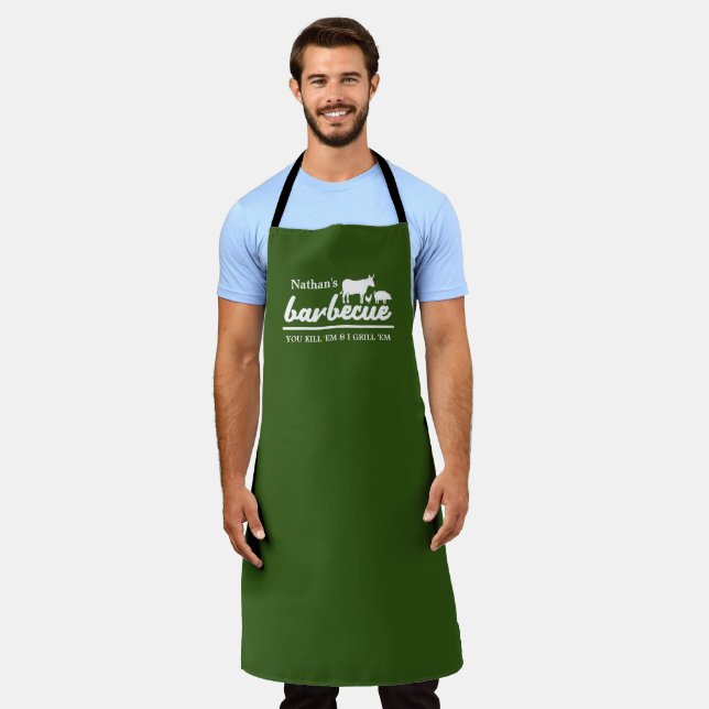 Funny Personalised Barbecue Chef Apron (Worn)