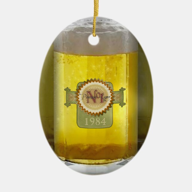 Funny Personalised Beer Glass Ceramic Ornament (Front)
