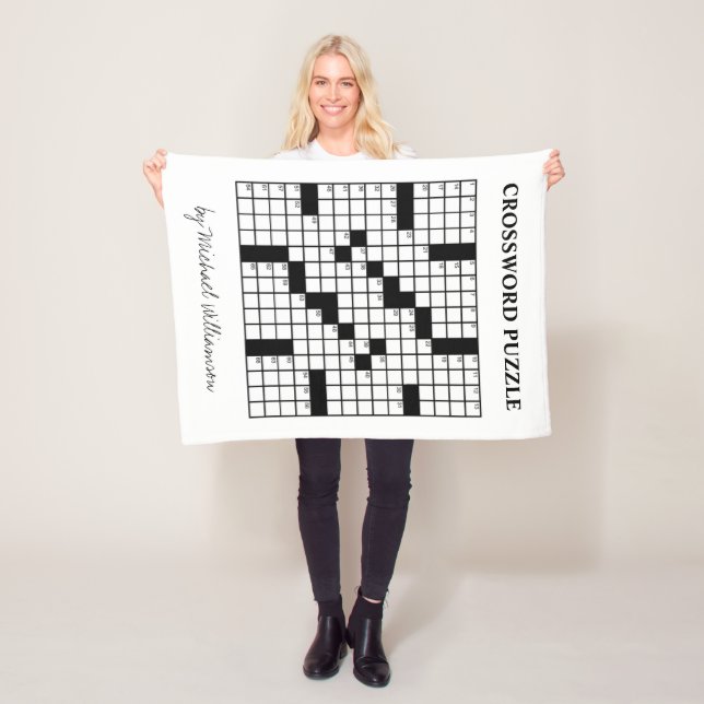 Funny Personalised Black White Crossword Puzzle Fleece Blanket (In Situ)