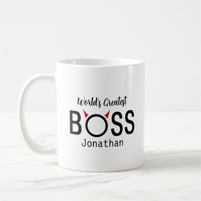 Funny Personalised Boss Horns Coffee Mug (Left)