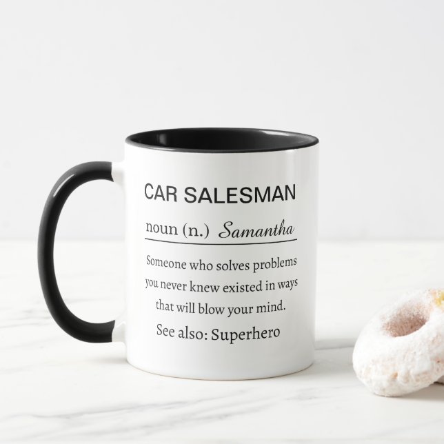 Funny Personalised Car Salesman Definition Mug (With Donut)