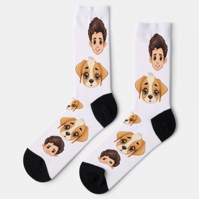 Funny Personalised Couple Face 2 Photos Dog Socks (Left)