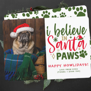 Funny Personalised Cute Dog Christmas Photo Green Holiday Card
