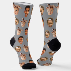 Funny Personalised Dad of 3 Kids Photo Grey Socks