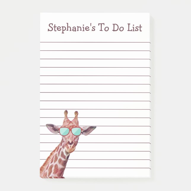 Funny Personalised Giraffe To Do List White Lined Post-it Notes (Front)