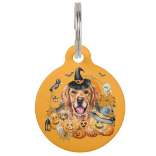 Funny Personalised Golden Retriever Dog Halloween Pet Tag