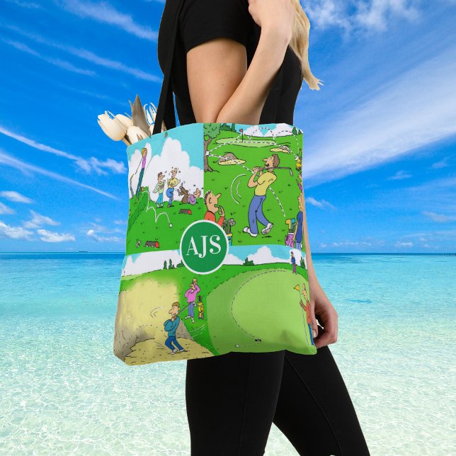 Funny Personalised  Golf Themed. Tote Bag (Shoulder bag with golf illustrations)