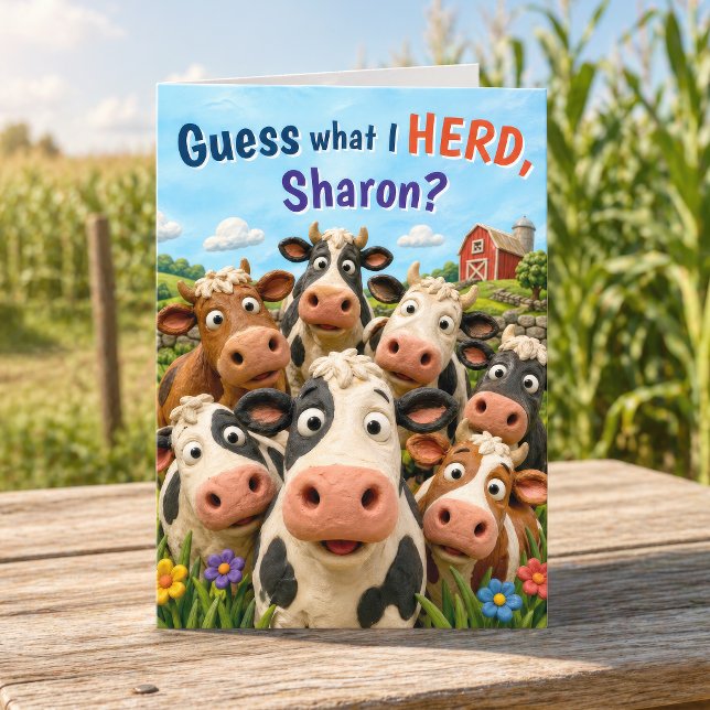 Funny Personalised Herd Cow Pun Birthday Card (Creator Uploaded)