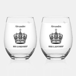Funny Personalised Lordship Ladyship Stemless Wine Glass