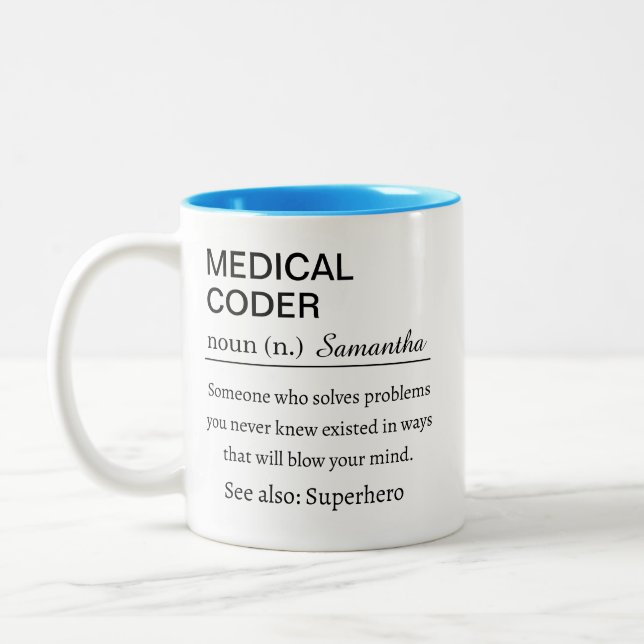 Funny Personalised Medical Coder Definition Two-Tone Coffee Mug (Left)