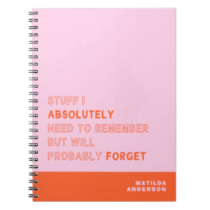 Funny Personalised Modern Pink Orange Custom Name Notebook