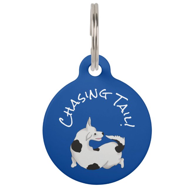 Funny Personalised Pet Dog ID Tag - Chasing Tail (Front)