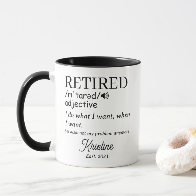 Funny Personalised Retired Definition Mug (With Donut)