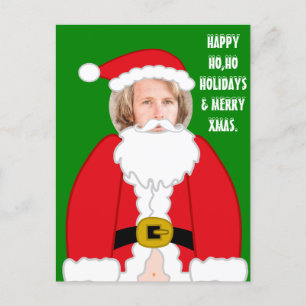 Funny personalised Santa's costume face in hole Postcard