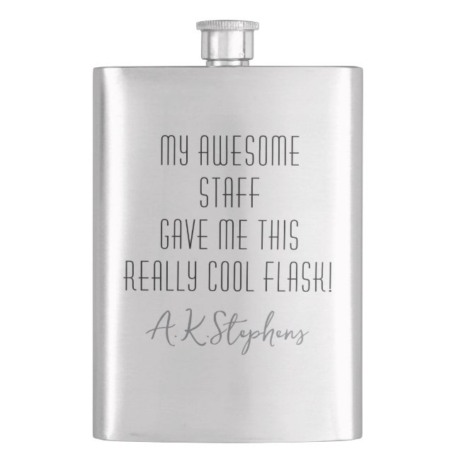Funny Personalised to Boss from Staff Cool Modern Hip Flask (Front)