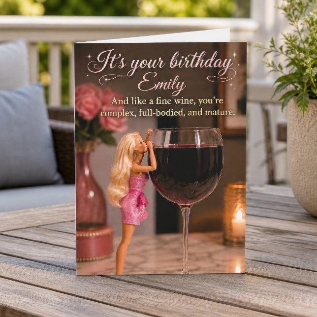 Funny Personalised Wine Lover Doll Birthday Card (Creator Uploaded)