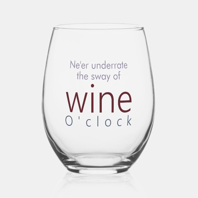 Funny Personalised Wine O'clock Stemless Wine Glass (Front)